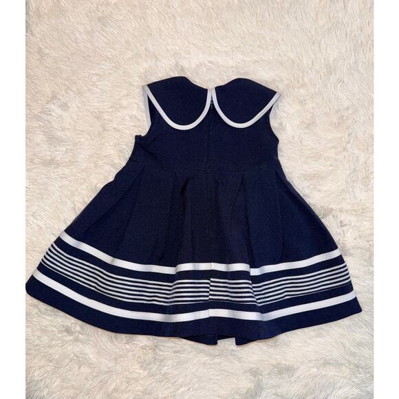 Bonnie Baby Girls Navy Sailor Dress 12M Bow Striped Nautical Holiday Outfit - Picture 4 of 4